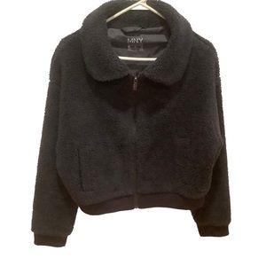 Marc New York shearling Sherpa jacket navy blue zipper jacket teddy fleece sz M